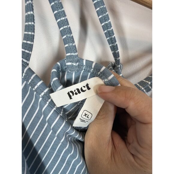 Pact Blue Striped Floral Fit & Flare Strappy Mini Dress Organic Cotton Size XL - Picture 2 of 8